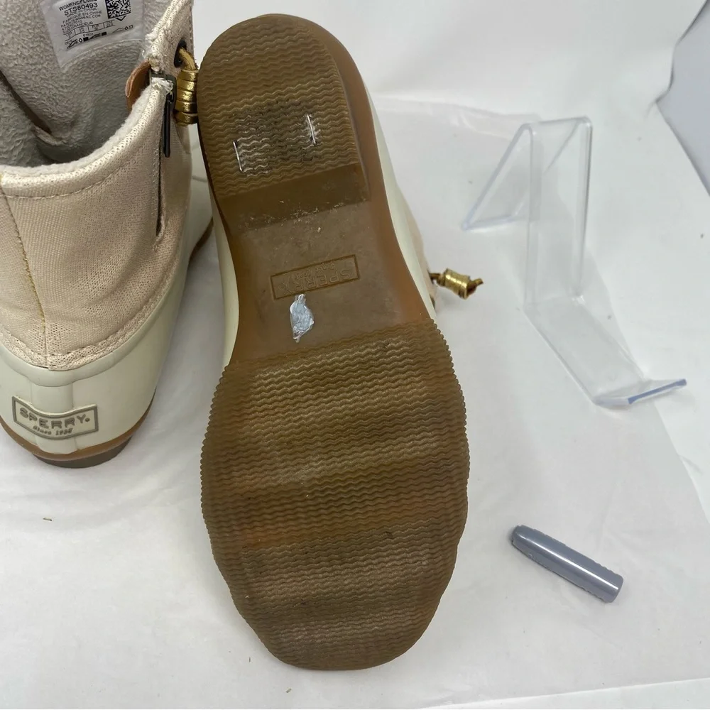 Sperry Saltwater Ivory Gold Waterproof Fleece Duck Boots Sz 6